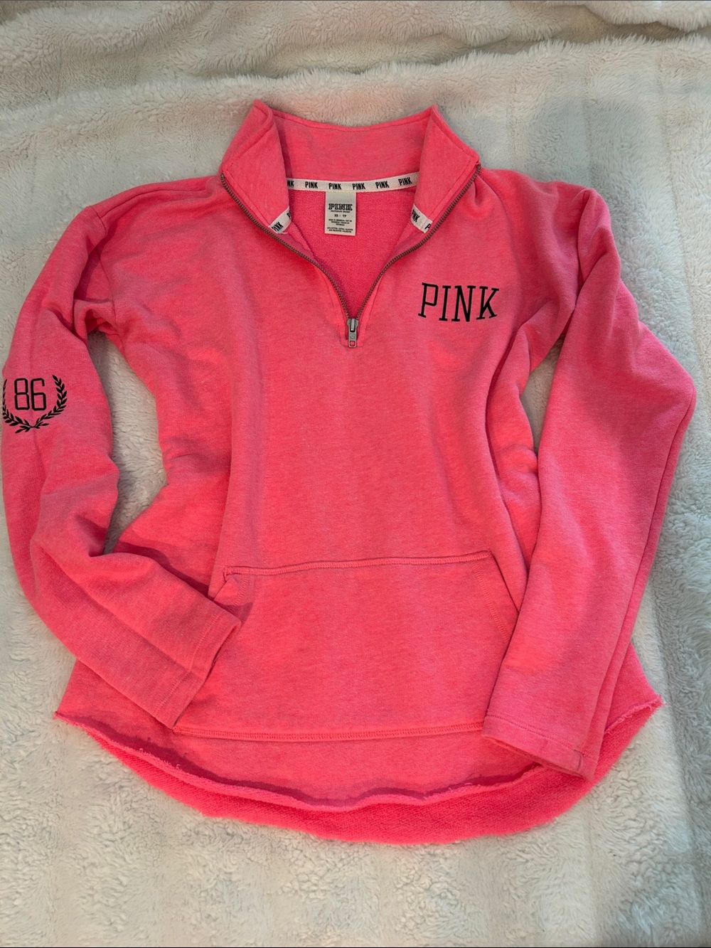 PINK Victoria's Secret Neon Coral Pink Quarter-Zip Pullover